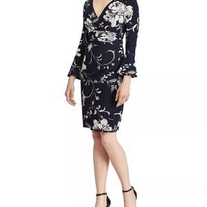 Lauren Ralph Lauren Jersey dress size 0 surplice bell sleeve faux wrap new